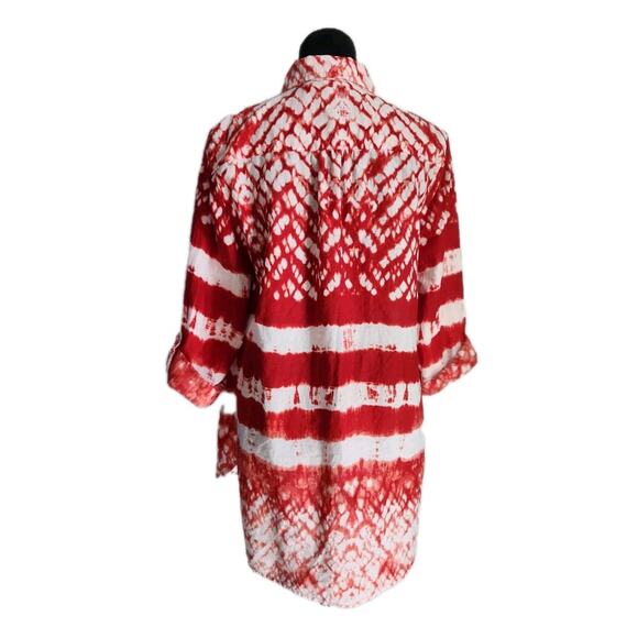 Beaches & boho Cotton Tie Dye Button Front High Low Beach Cover Up Blouse Size L - Picture 4 of 7